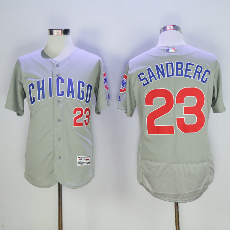 Men Chicago Cubs #23 Sandberg Grey Throwback MLB Jerseys